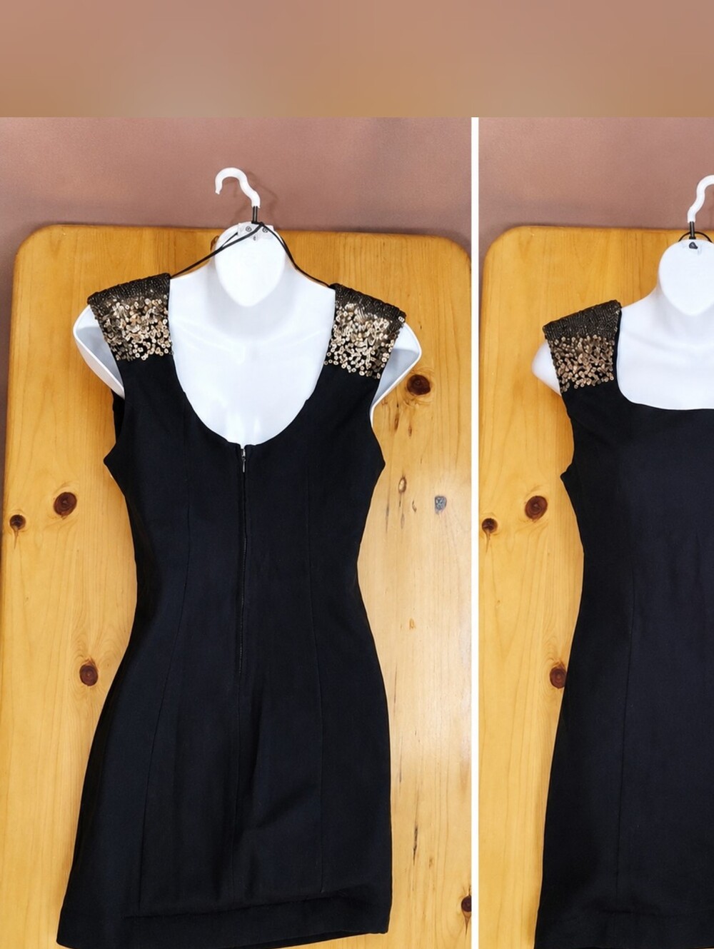 Guess Black Mini Dress with Gold Sequin Shoulders Size S